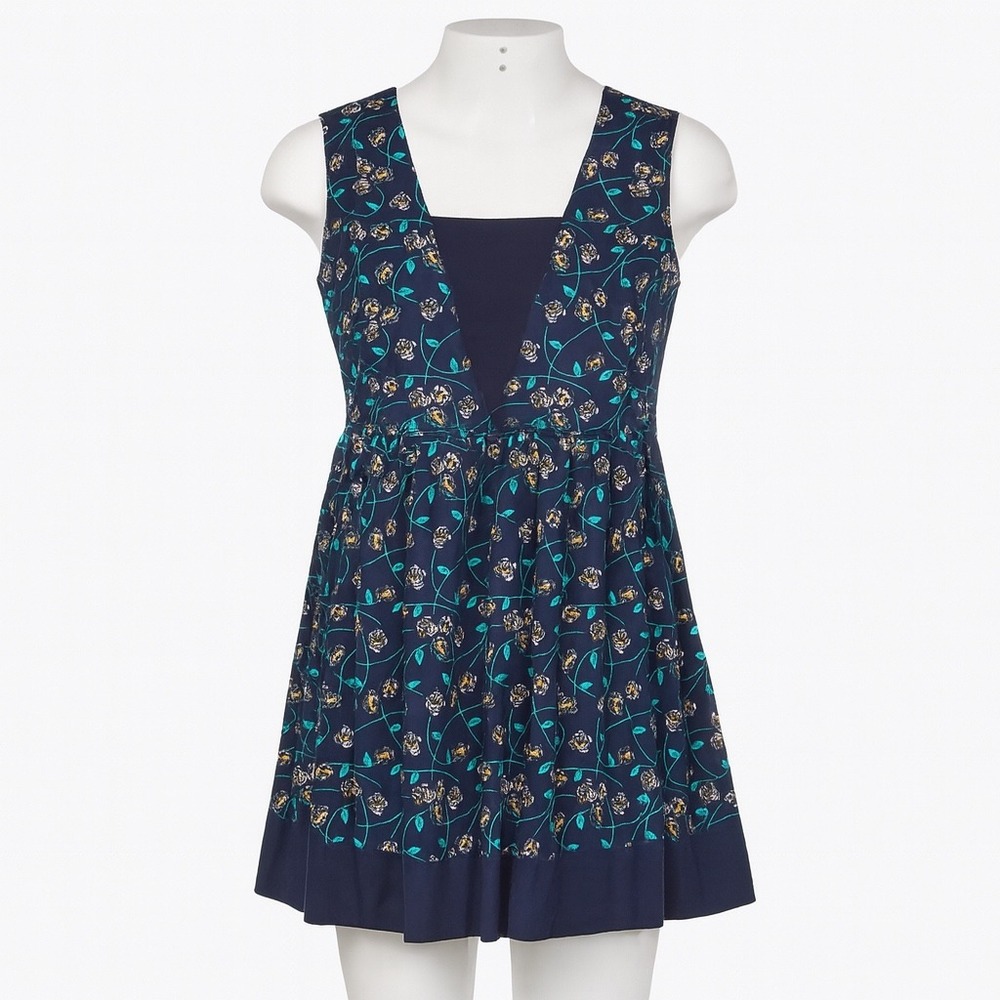 Mata‎ Traders Sleeveless Dress Womens M Blue Floral Cotton Pockets Cottagecore